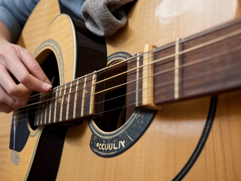 Primer plano de una mano sosteniendo una púa frente a una guitarra acústica, antes de pasar al rasgueo básico con los dedos