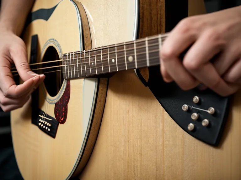 Afinador digital en el clavijero de una guitarra marcando los 440 Hz antes de tocar guitarra cristiana en la alabanza