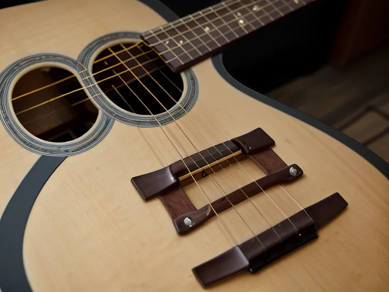 Mano de un principiante adulto presionando el quinto traste de la guitarra acústica para afinar de oído