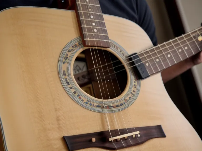Afinador digital marcando la afinación correcta antes de practicar guitarra cristiana para principiantes