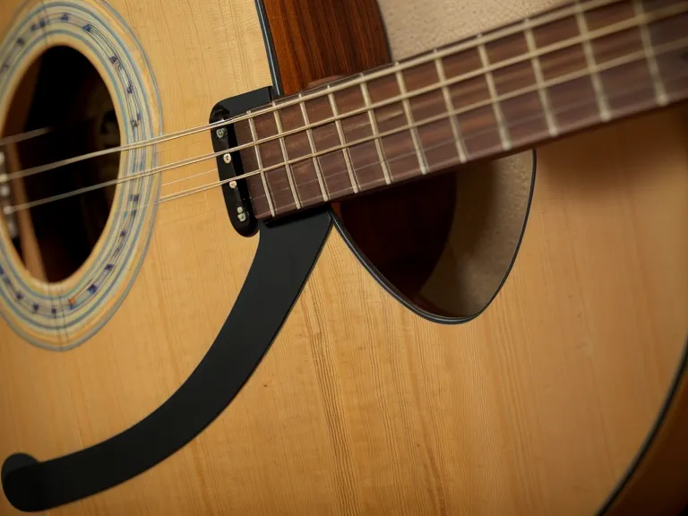 Rincón para practicar guitarra acústica en casa con poco espacio, ideal para principiantes