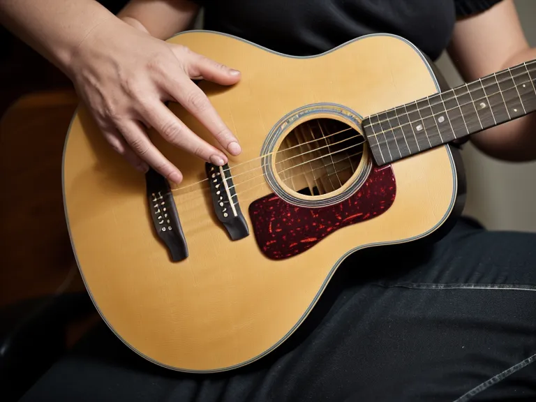 Guitarra acústica apoyada en una banca de iglesia, lista para el rasgueo acústico de alabanzas