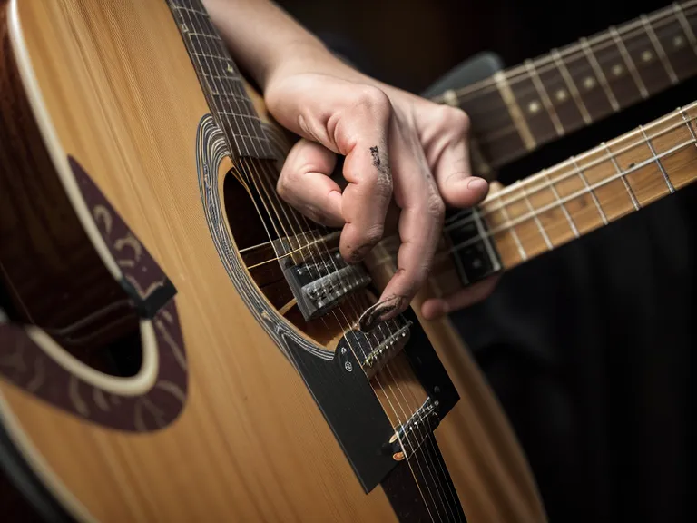 Dedos de un principiante presionando acordes en una guitarra acústica, cuidando la técnica de mano izquierda