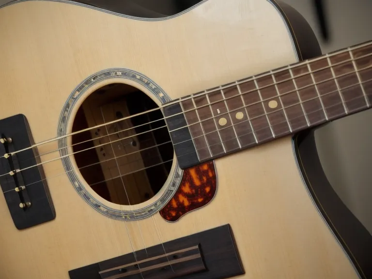 Mano de un principiante practicando la posición del acorde de Do mayor en la guitarra acústica, clave para aprender acordes