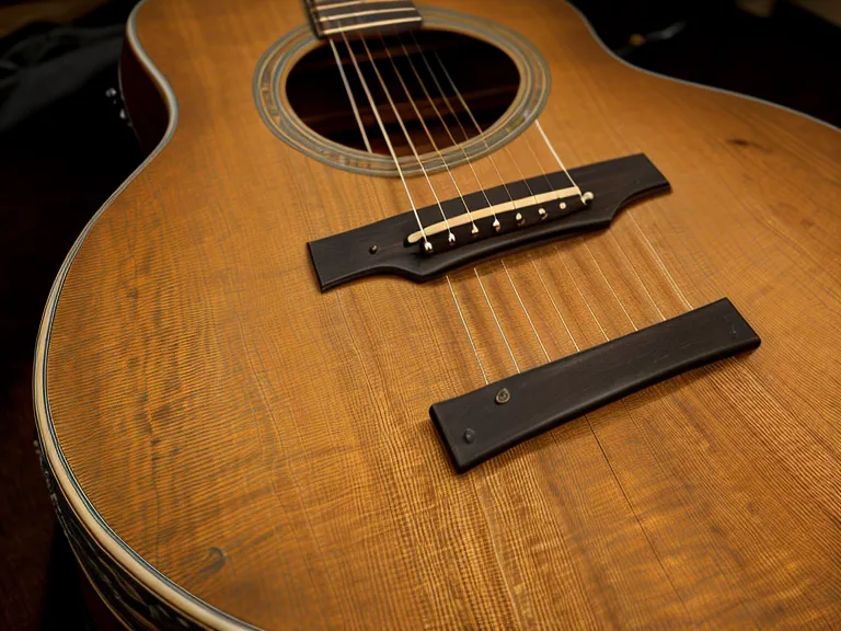 Guitarra acústica recargada en un sillón, lista para una sesión corta de aprender guitarra
