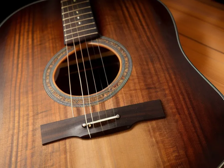 Mano sosteniendo un teléfono con un curso de música cristiana junto al mástil de la guitarra acústica