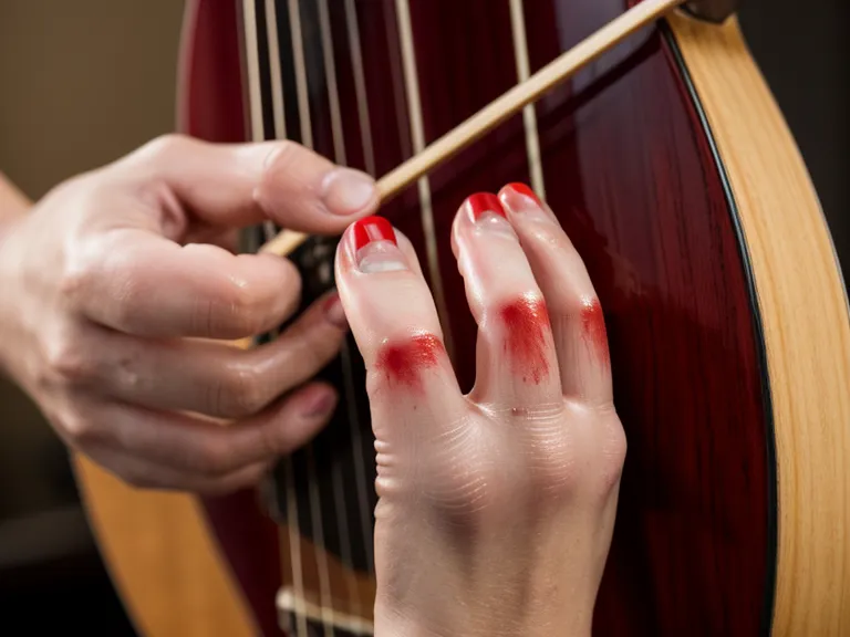 Yemas de los dedos con marcas rojas después de una rutina de práctica de guitarra acústica