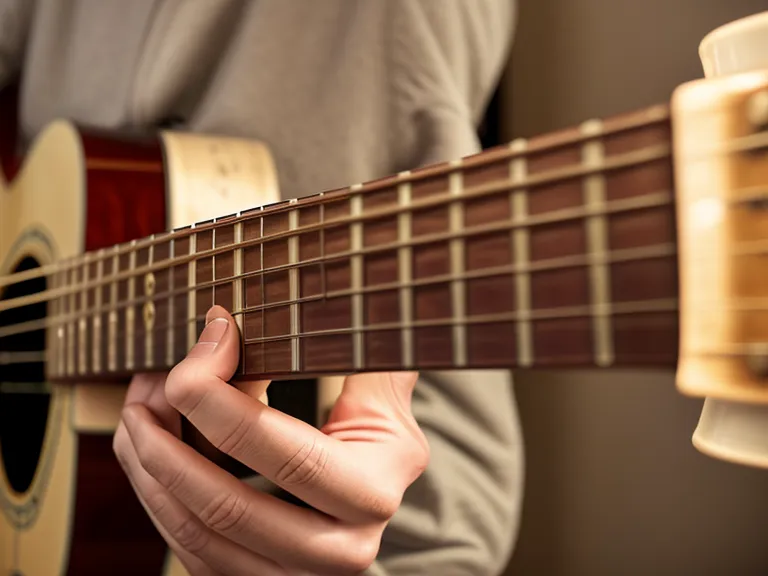 Ejercicios para fortalecer los dedos guitarra para adultos principiantes: manos de un principiante adulto sobre las cuerdas de una guitarra acústica