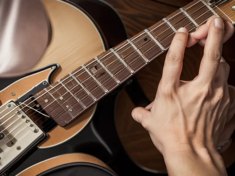 Cuerdas delgadas de una guitarra eléctrica vistas desde la perspectiva del músico