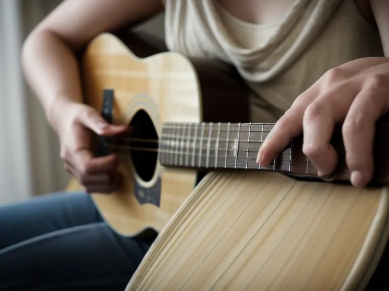 Guitarra acústica junto a un cuaderno con diagramas de acordes de guitarra para practicar en casa