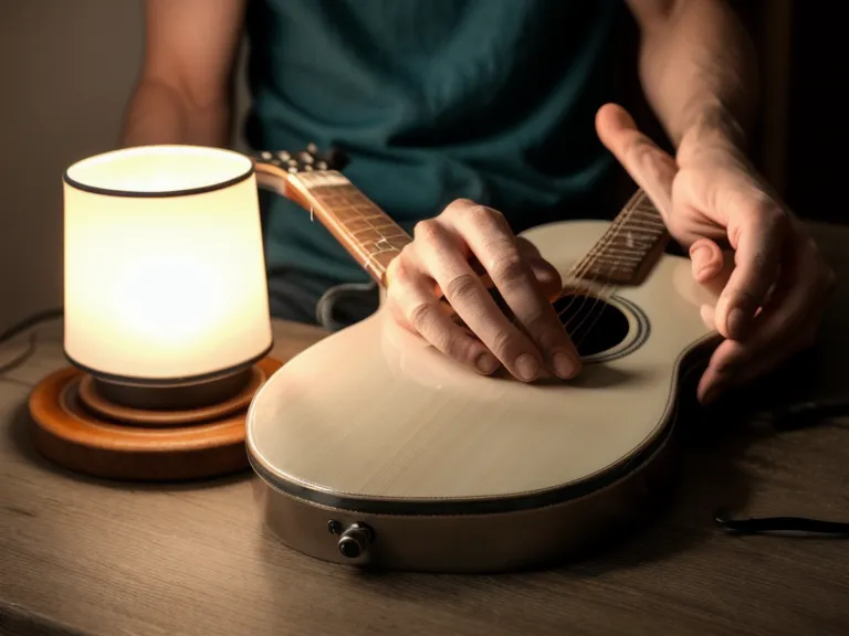 Mano sujetando una púa de guitarra acústica con tensión — técnica de rasgueo para principiantes