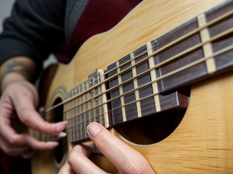Dedos de la mano izquierda pisando las cuerdas justo detrás del traste para un acorde limpio