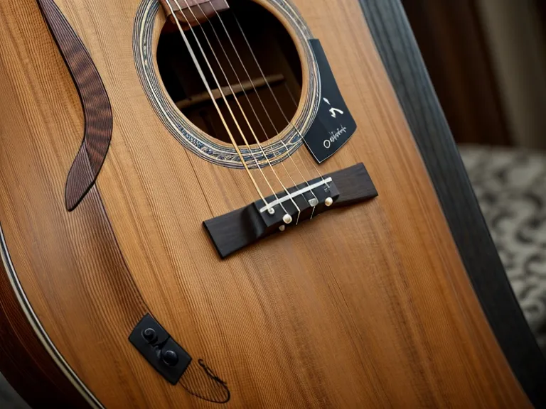 Dedos presionando cuerdas de guitarra acústica pegados al traste para evitar el zumbido metálico