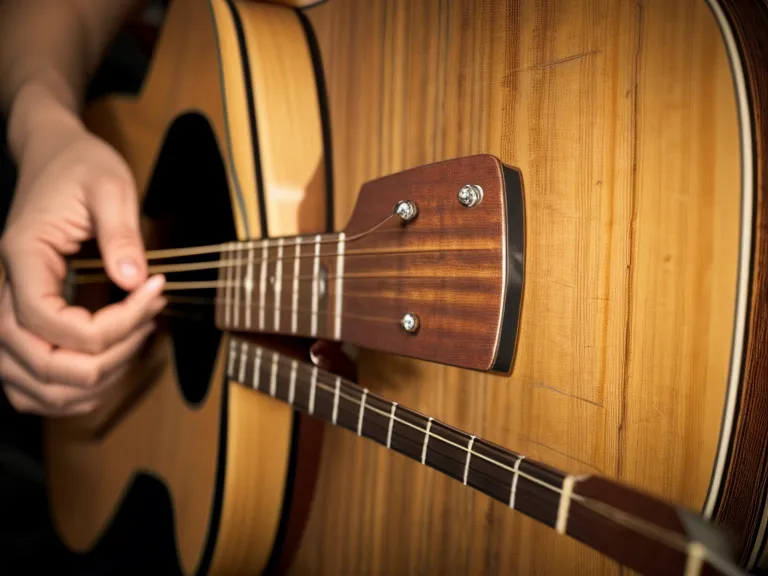 Yemas de los dedos marcadas por las cuerdas de una guitarra acústica barata en un principiante adulto